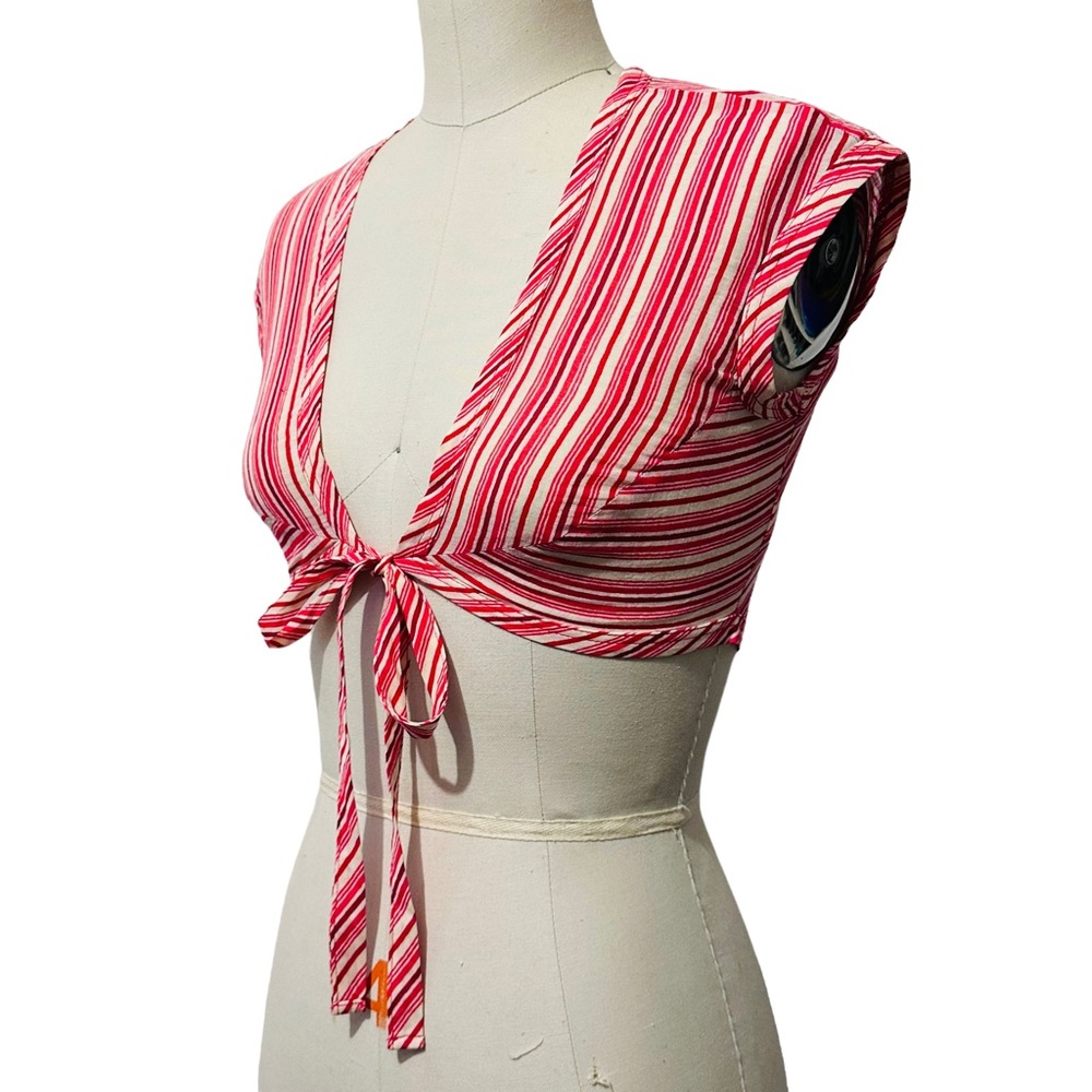 LA PERLA Cropped Tie Front Striped Top, Size 42 (XS/S) - Picture 4 of 7